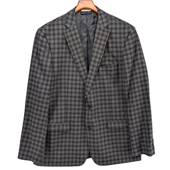 Bar III Slim Fit Plaid Blazer Mens Black Grey 2 Button Sports Coat Size 46L - Picture 1 of 9